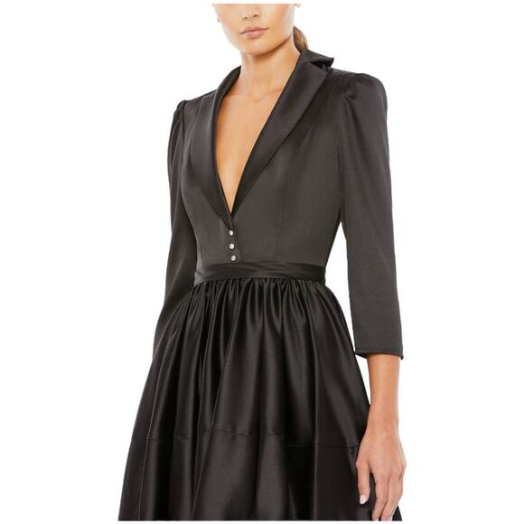 Mac Duggal NWOT Tuxedo Style A-Line Cocktail Blazer Dress Size 0 Black Plunge - Picture 2 of 8